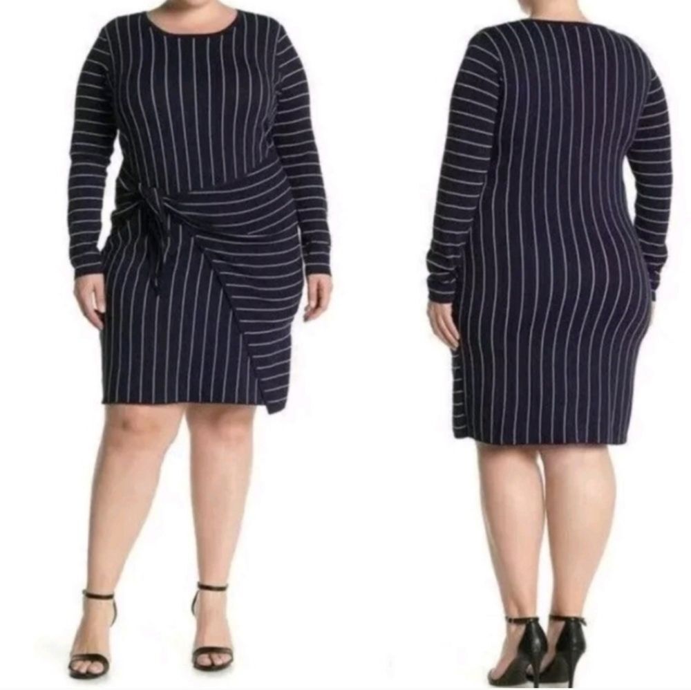 NWT City Chic 16W Navy Striped Bow & Wrap Sweater Dress D-1695